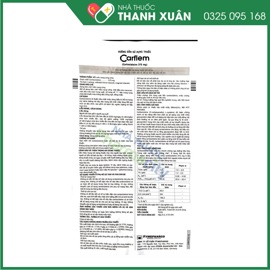 Carflem thuốc điều trị các bệnh hô hấp có kèm tăng tiết đờm